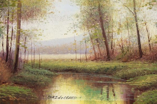 Daz De Cereo Early Spring By The Water Original Oil Painting Spain Signed