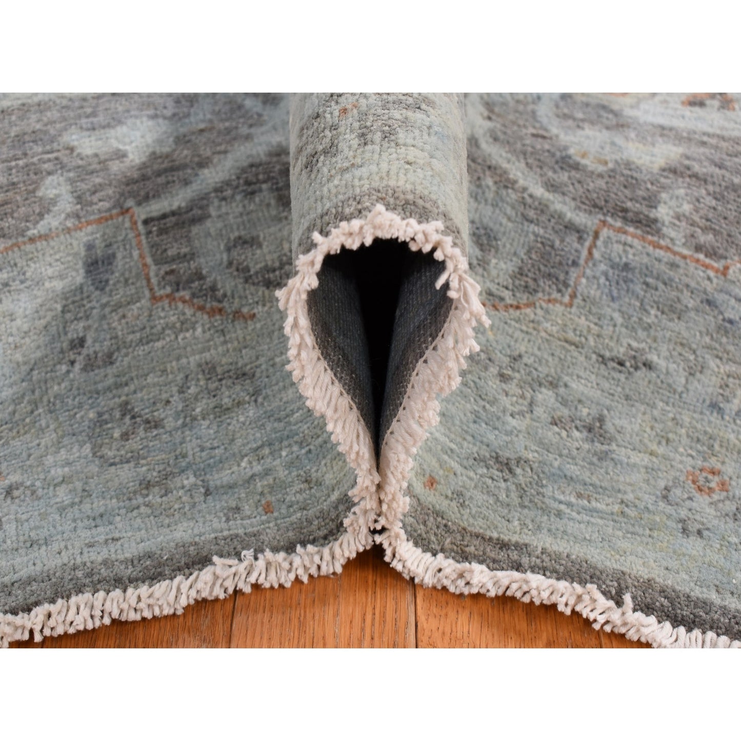 5'9"X9' Arctic Blue Silver Wash Peshawar Hand Knotted Pure Wool Rug