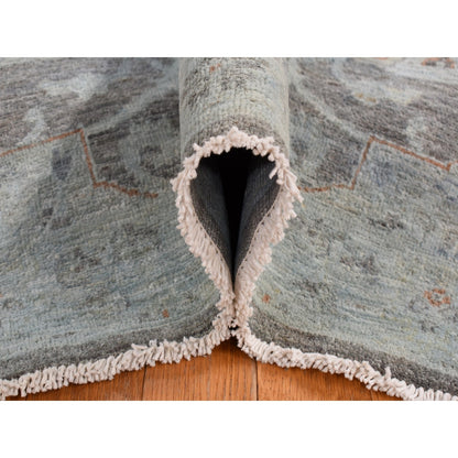 5'9"X9' Arctic Blue Silver Wash Peshawar Hand Knotted Pure Wool Rug