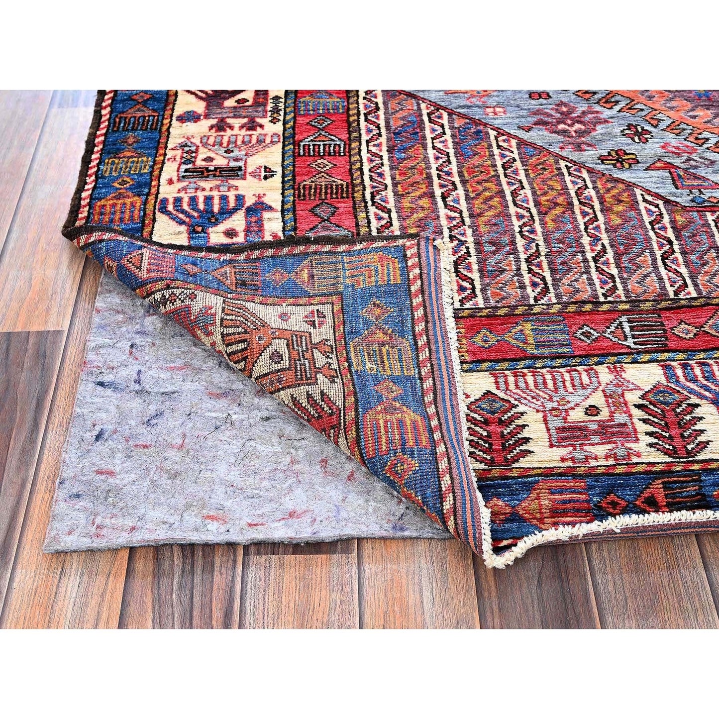 6'1"X8'4" Dusk Purple Ersari Caucasian Design Revival Hand Knotted Wool Rug