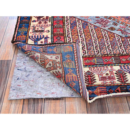 6'1"X8'4" Dusk Purple Ersari Caucasian Design Revival Hand Knotted Wool Rug