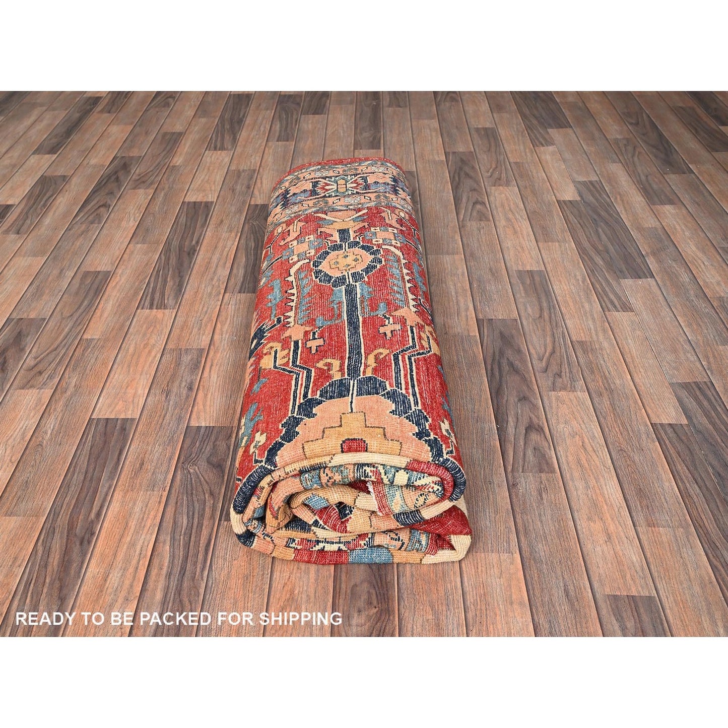 7'10"X9'7" Red Afghan Peshawar Heris All Over Design Hand Knotted Wool Rug