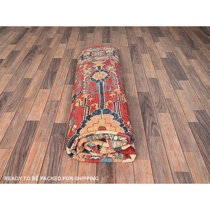 7'10"X9'7" Red Afghan Peshawar Heris All Over Design Hand Knotted Wool Rug