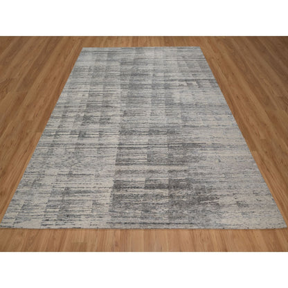 8'X10'2" Gray-Ivory Modern Design Hand Knotted Undyed Natural Wool Rug