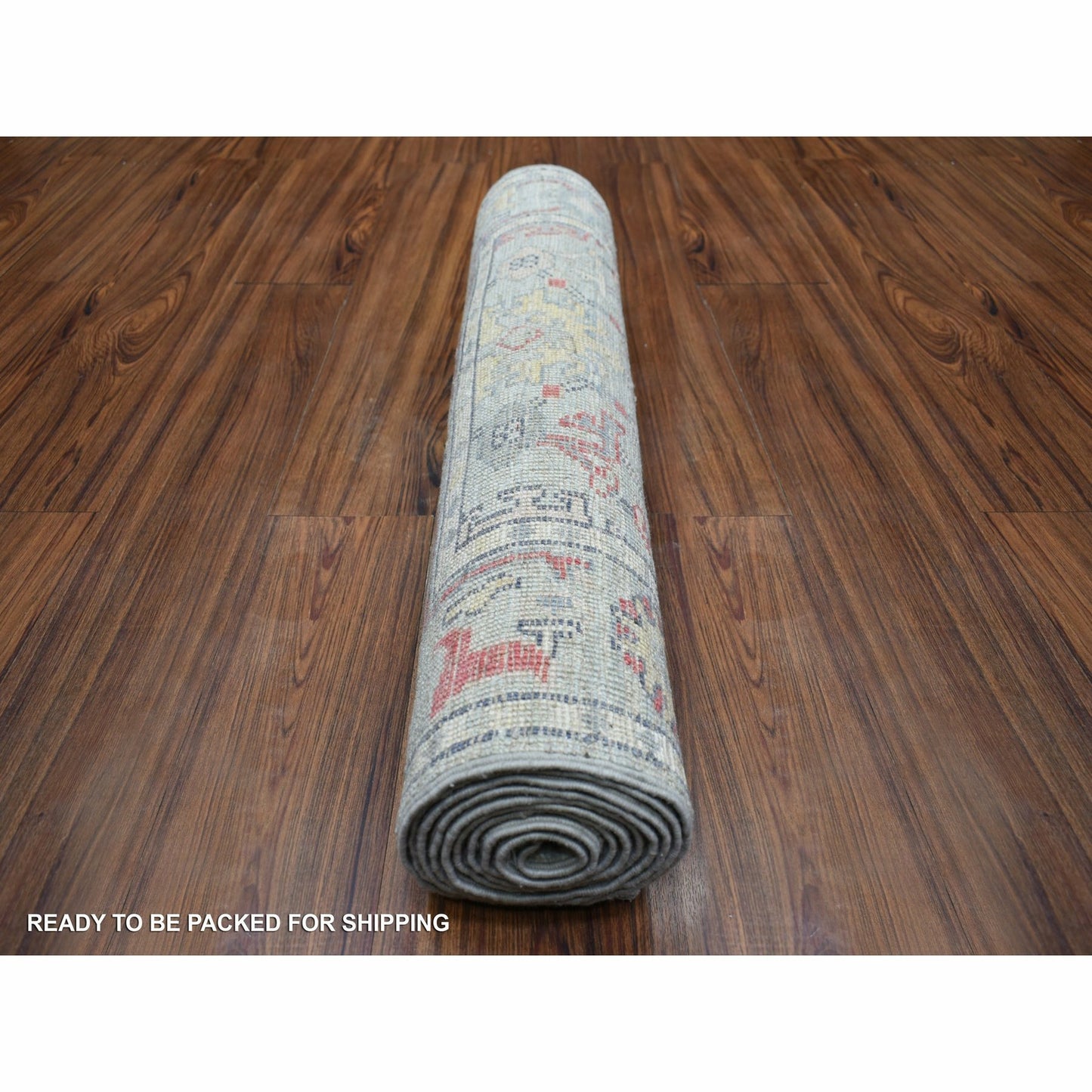 2'7"X9'5" Light Gray Angora Oushak Hand Knotted Afghan Wool Runner Rug