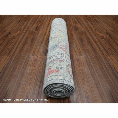 2'7"X9'5" Light Gray Angora Oushak Hand Knotted Afghan Wool Runner Rug