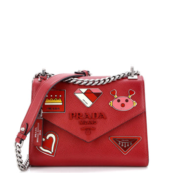 Prada Monochrome Shoulder Bag Embellished Saffiano Leather Small