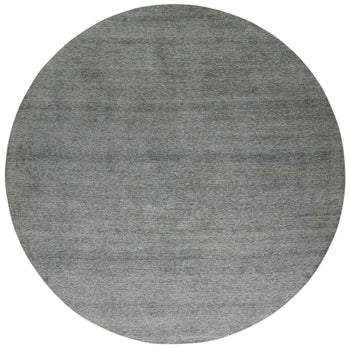 14'X14' Ellie Gray Hand Knotted Plain Modern Grass Design Wool Round Rug