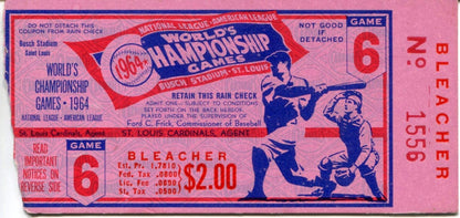 1964 World Series Game 6 Ticket Stub Yankees Vs. Cardinals Mantle Hr