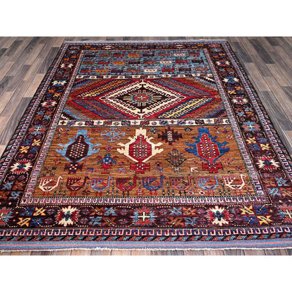 6'2"X7'7" Colorful Afghan Caucasian Design Revival Hand Knotted Wool Rug