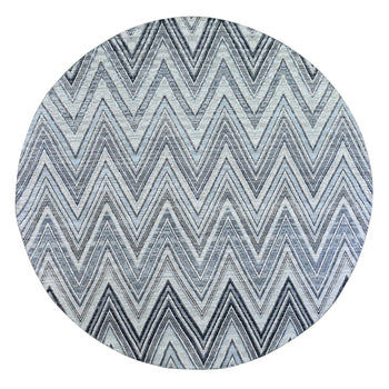 9'X9' Gray Chevron Design Textured Wool And Silk Hand Knotted Round Rug