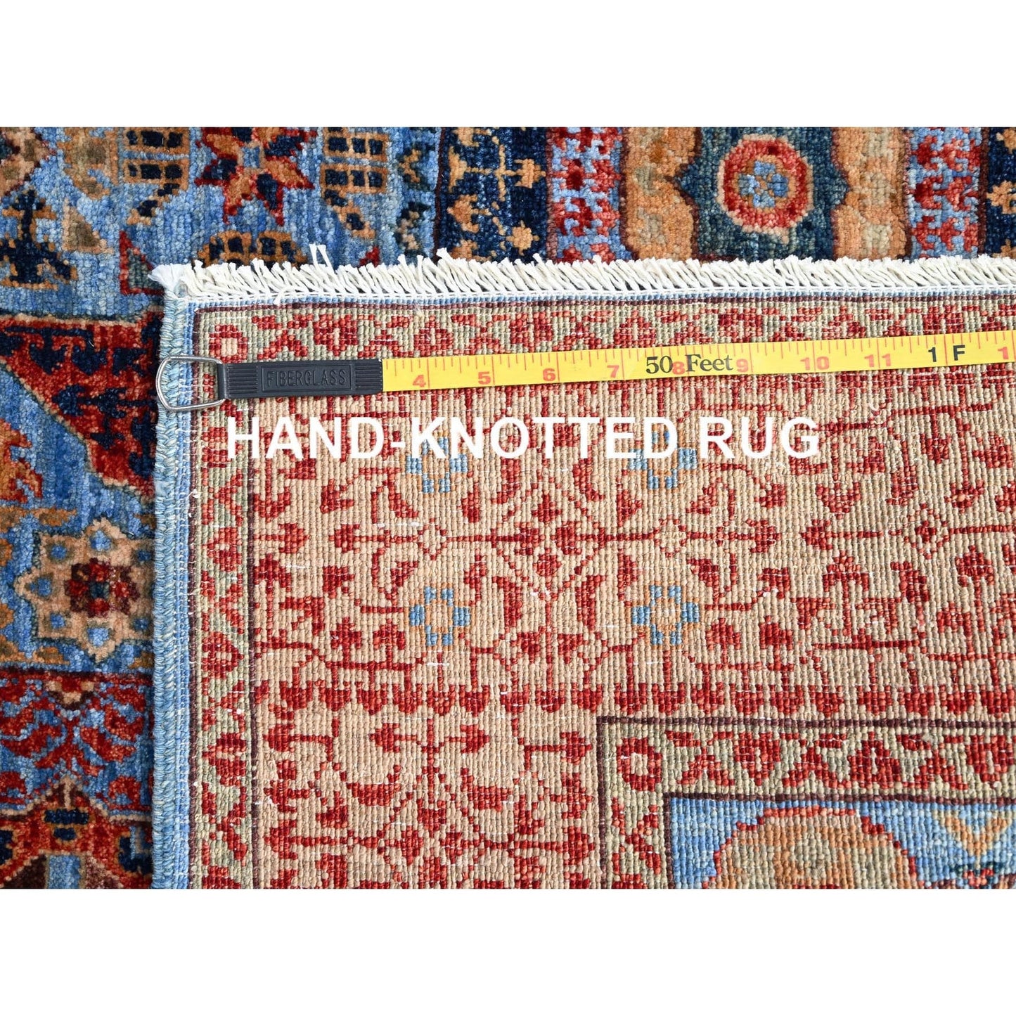 4'X6'5" Azure Blue Hand Knotted Wool Medallions Design Mamluk Dynasty Rug