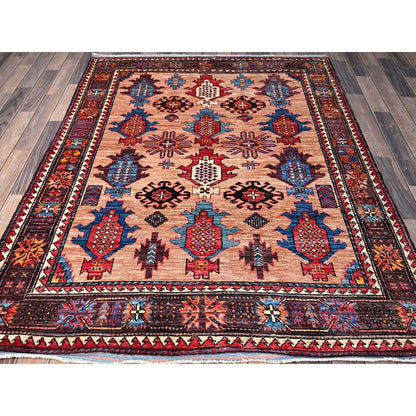 5'X6'7" Cantaloupe Orange Caucasian Design Revival Hand Knotted Wool Rug