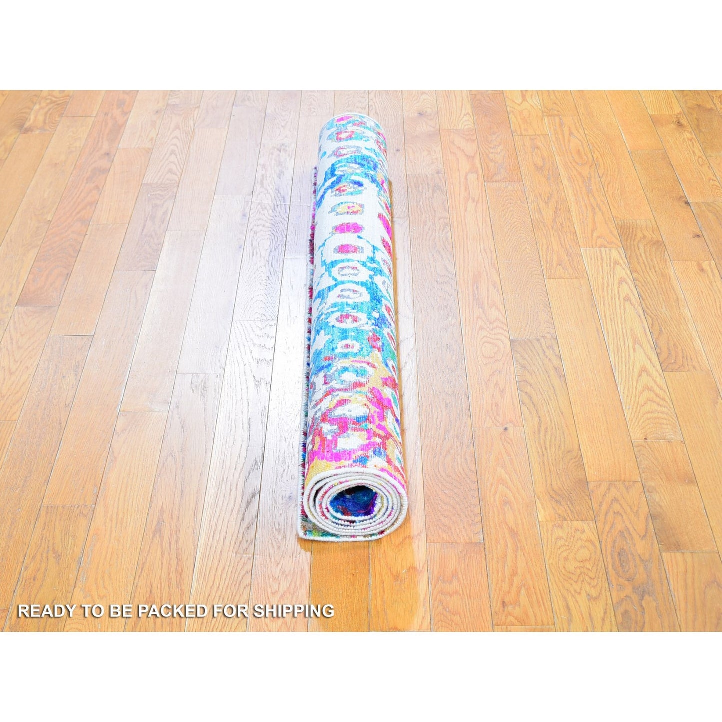 4'X6' The Peacock Sari Silk Colorful Hand Knotted Oriental Rug