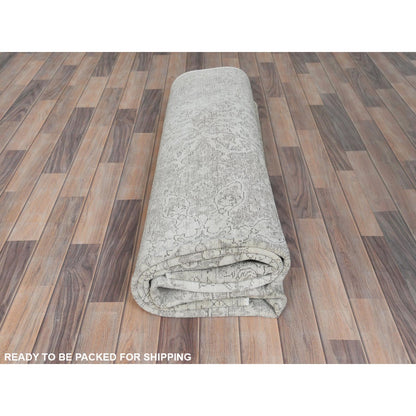 8'1"X11'2" Ivory Worn Wool Hand Knotted Vintage Farsian Tebraz Rug