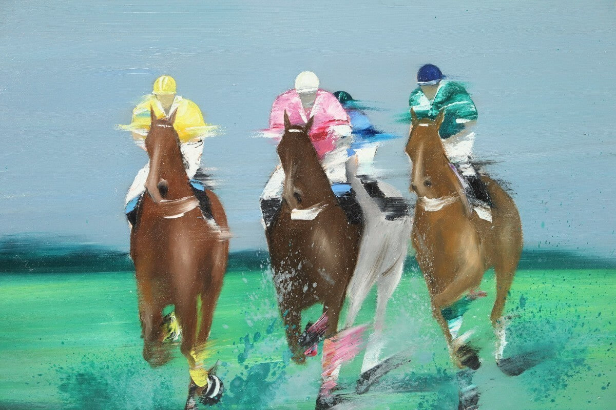 Original Victor Spahn Oil Painting on Canvas " Horse riding " Signed Framed