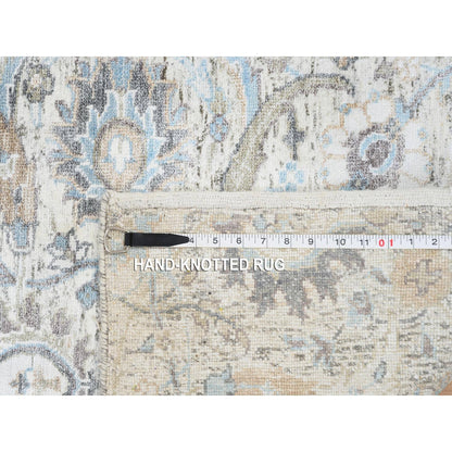 2'6"X18'1" Ivory Silk/Wool Hand Knotted Sickle Leaf Design Xl Runner Rug