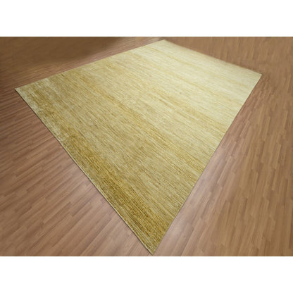 10'X14' Honey Brown Modern Grass Design Hand Knotted Wool And Silk Rug