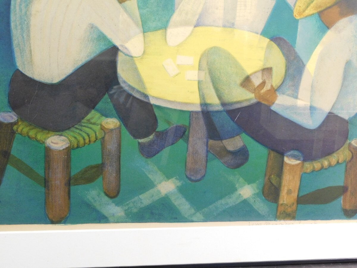 Louis Toffoli Original Lithograph Card Game Print Signed Framed