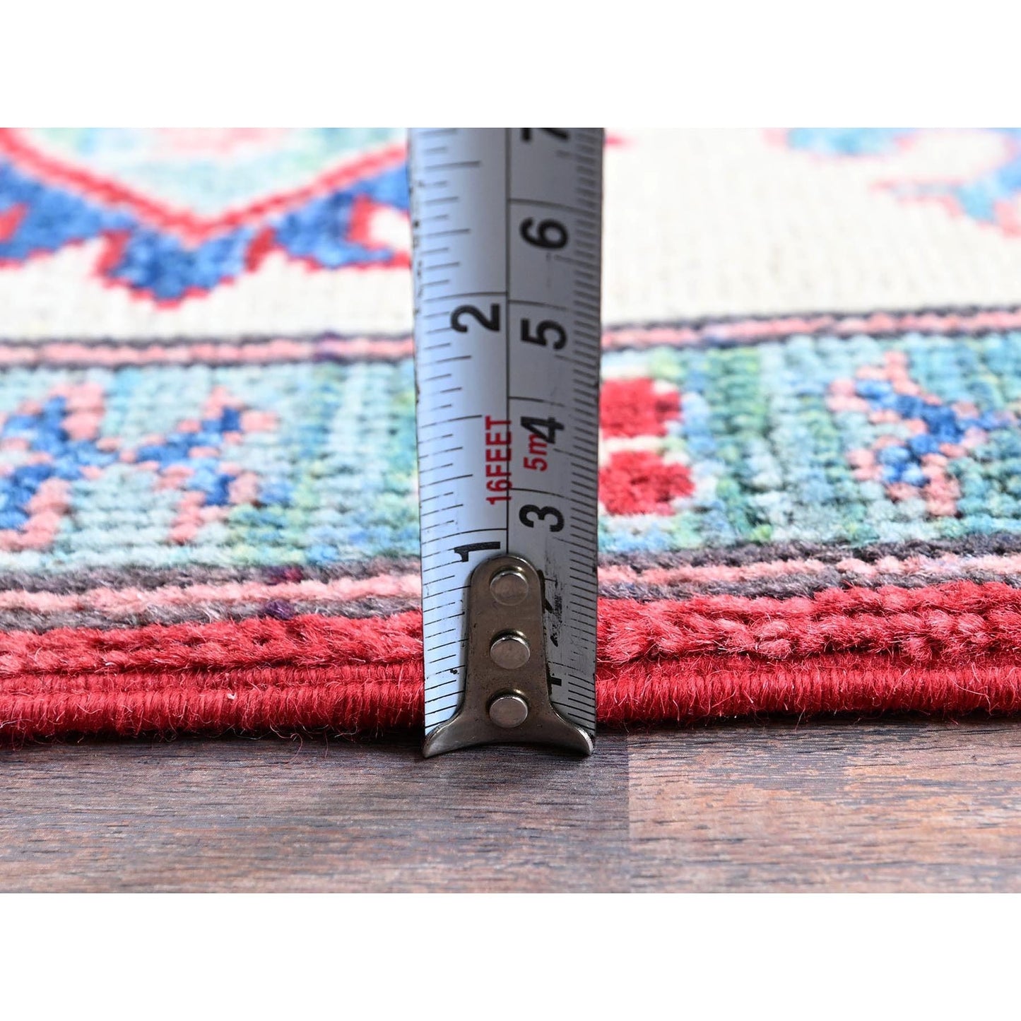 5'1"X6'9" Berry Red Hand Knotted Kazak With Tribal Motifs Soft Wool Rug