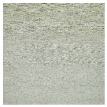 14'X14' Eggnog White Hand Knotted Modern Grass Design Wool Square Rug