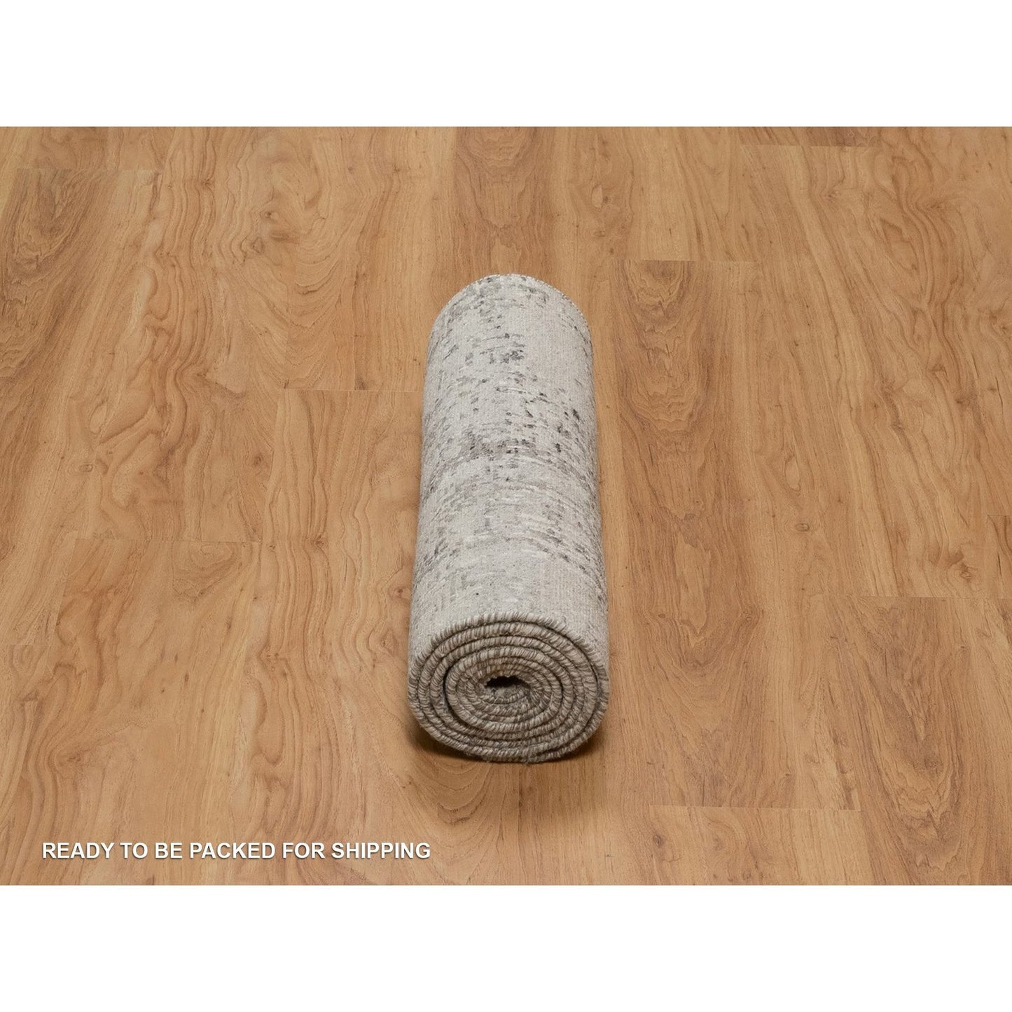2'7"X8' Gray Modern Runner Rug Erased Design Hand Knotted Natural Wool
