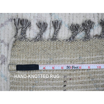 2'5"X10'6" White Geometric Moroccan Weave Wool Hand Knotted Runner Rug