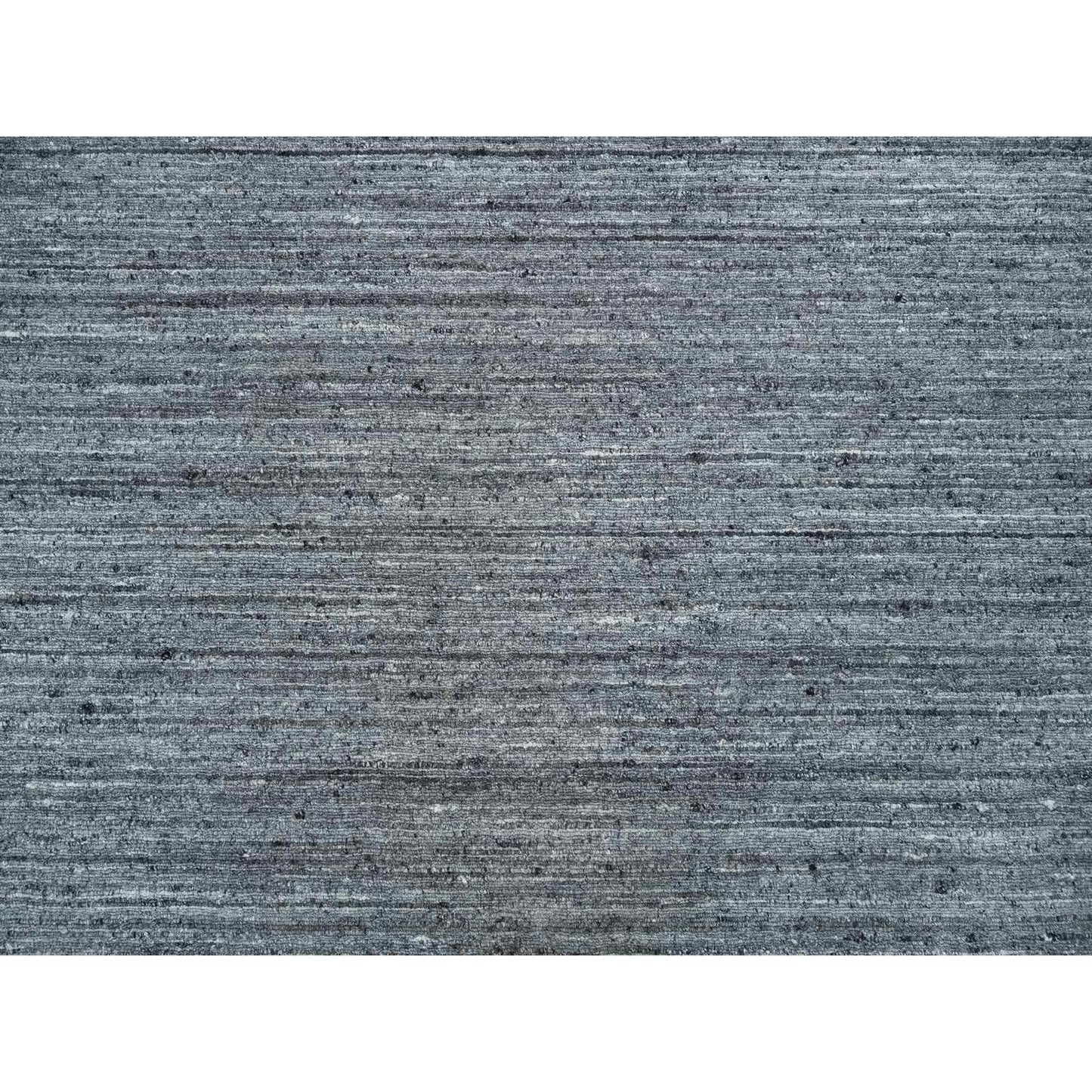 8'1"X8'1" Arsenic Gray Modern Striae Design Wool Hand Loomed Square Rug