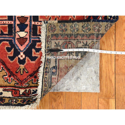 3'2"X10' Red Vintage Zoroastrian Heris Pure Wool Hand Knotted Runner Rug