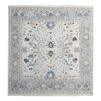 10'X10' Summer Gray Oushak All Over Floral Wool Hand Knotted Square Rug