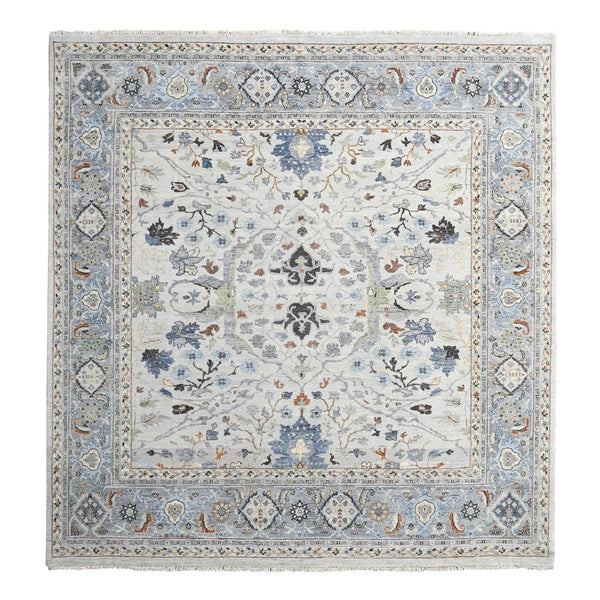 10'X10' Summer Gray Oushak All Over Floral Wool Hand Knotted Square Rug