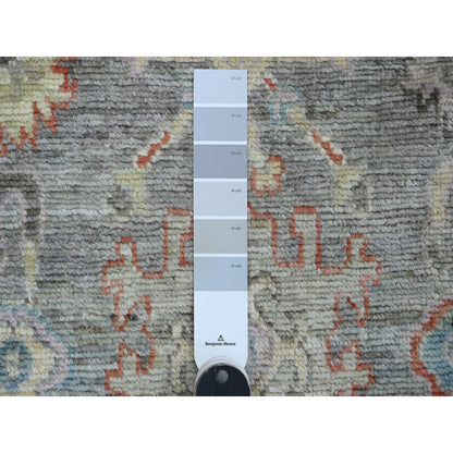 2'1"X3'5" Gray Hand Knotted Angora Oushak Leaf Design Pure Wool Mat Rug