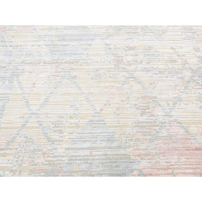 9'X11'10" Light Yellow Trellis Design Wool And Silk Hand Knotted Rug