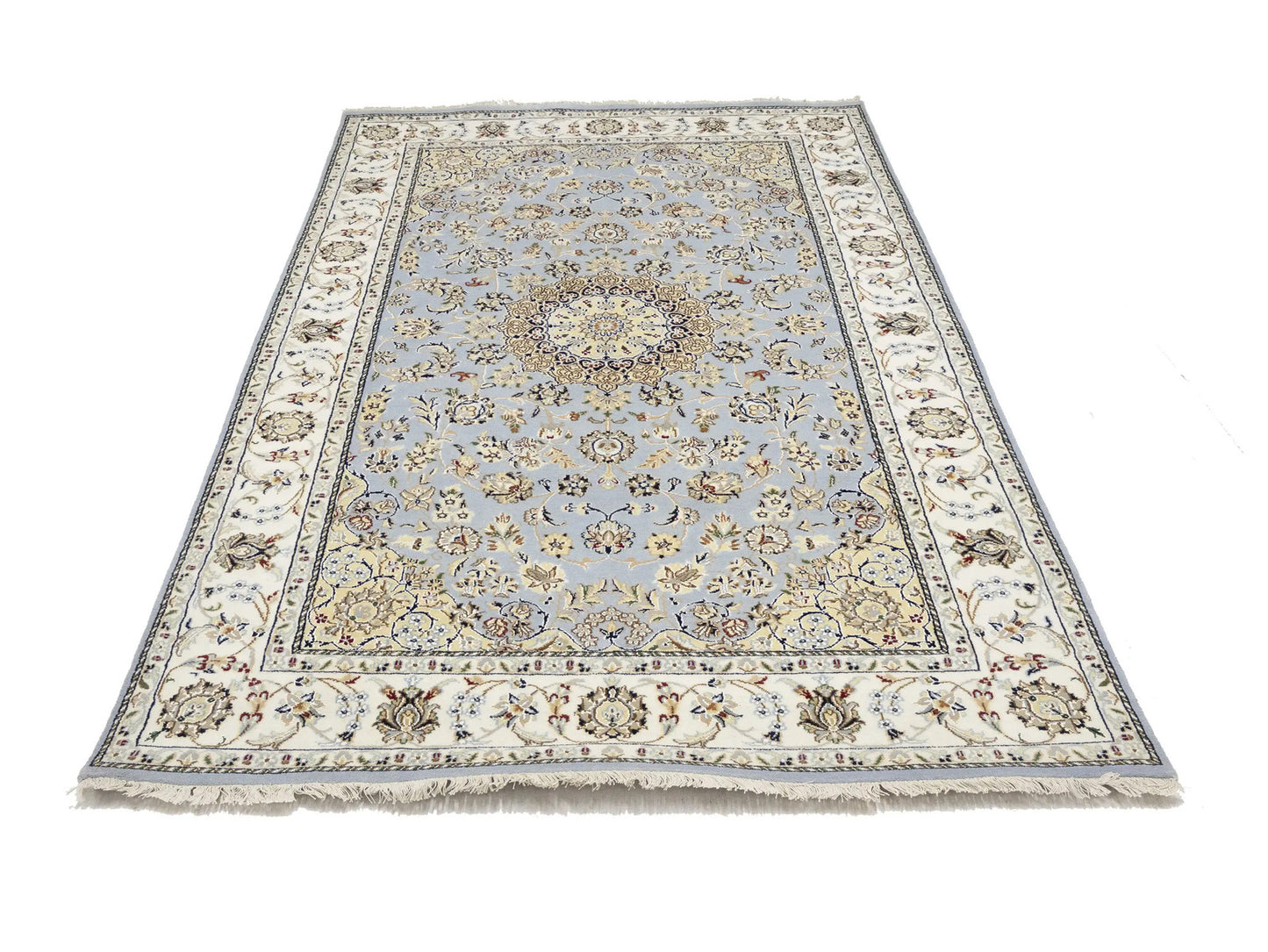 Indo-Nain Blue Oriental Rug 5X8 ft Floral Medallion Design Bedroom Decor Carpet