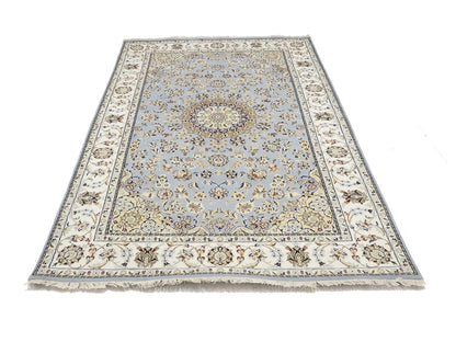Indo-Nain Blue Oriental Rug 5X8 ft Floral Medallion Design Bedroom Decor Carpet