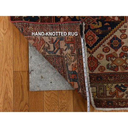 3'1"X16'3" Blue With Red Antique Zoroastrian Hand Knotted Wool Runner Rug