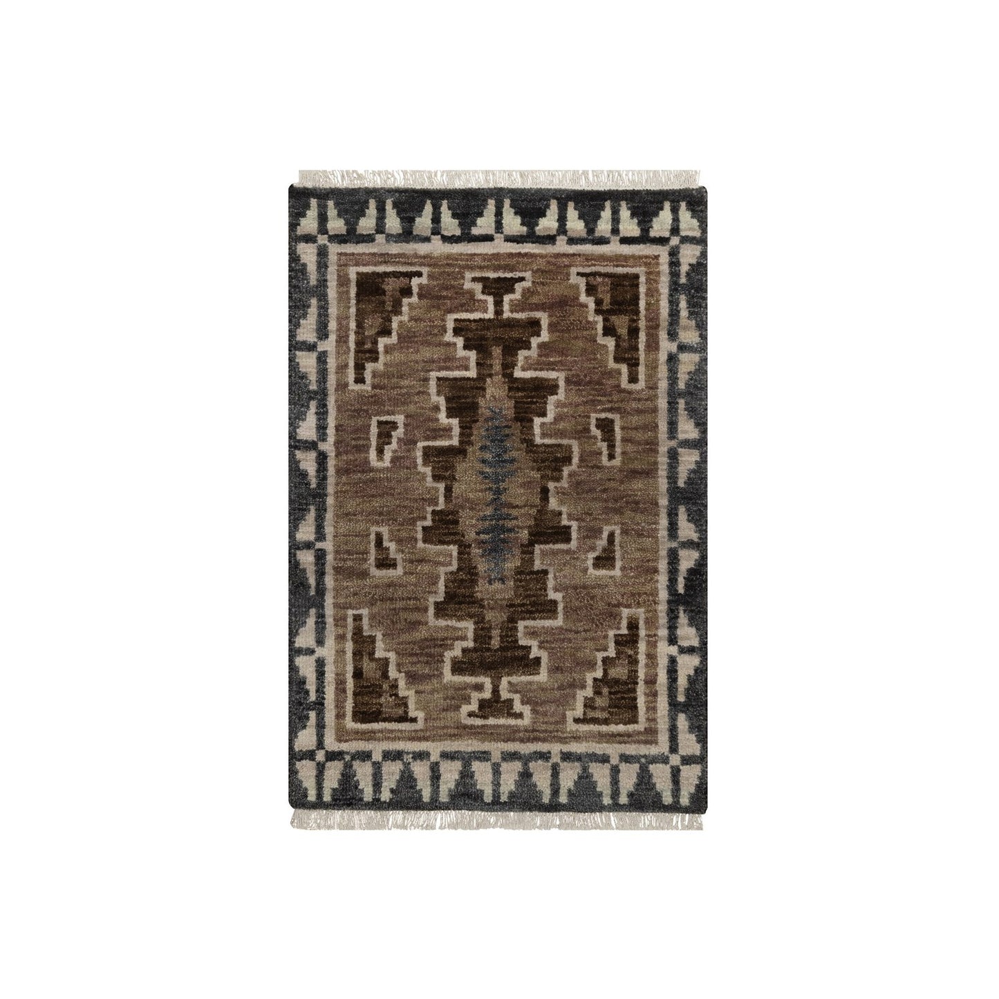 2'X3'1" Brown Hand Knotted Southwest American Indian Design Wool Mat Rug