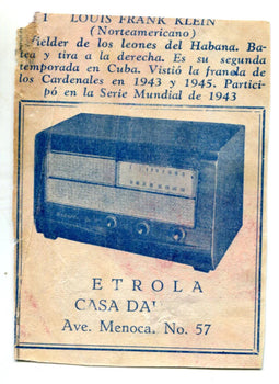 Louis Frank Klein #57 Havana Cuba Baseball Card