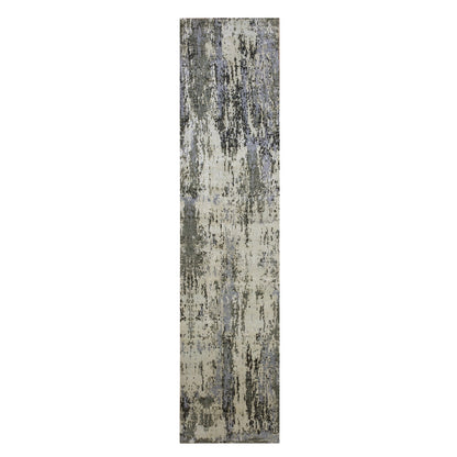 2'7"X12'2" Gray Wool And Silk Denser Weave Hand Knotted Runner Rug