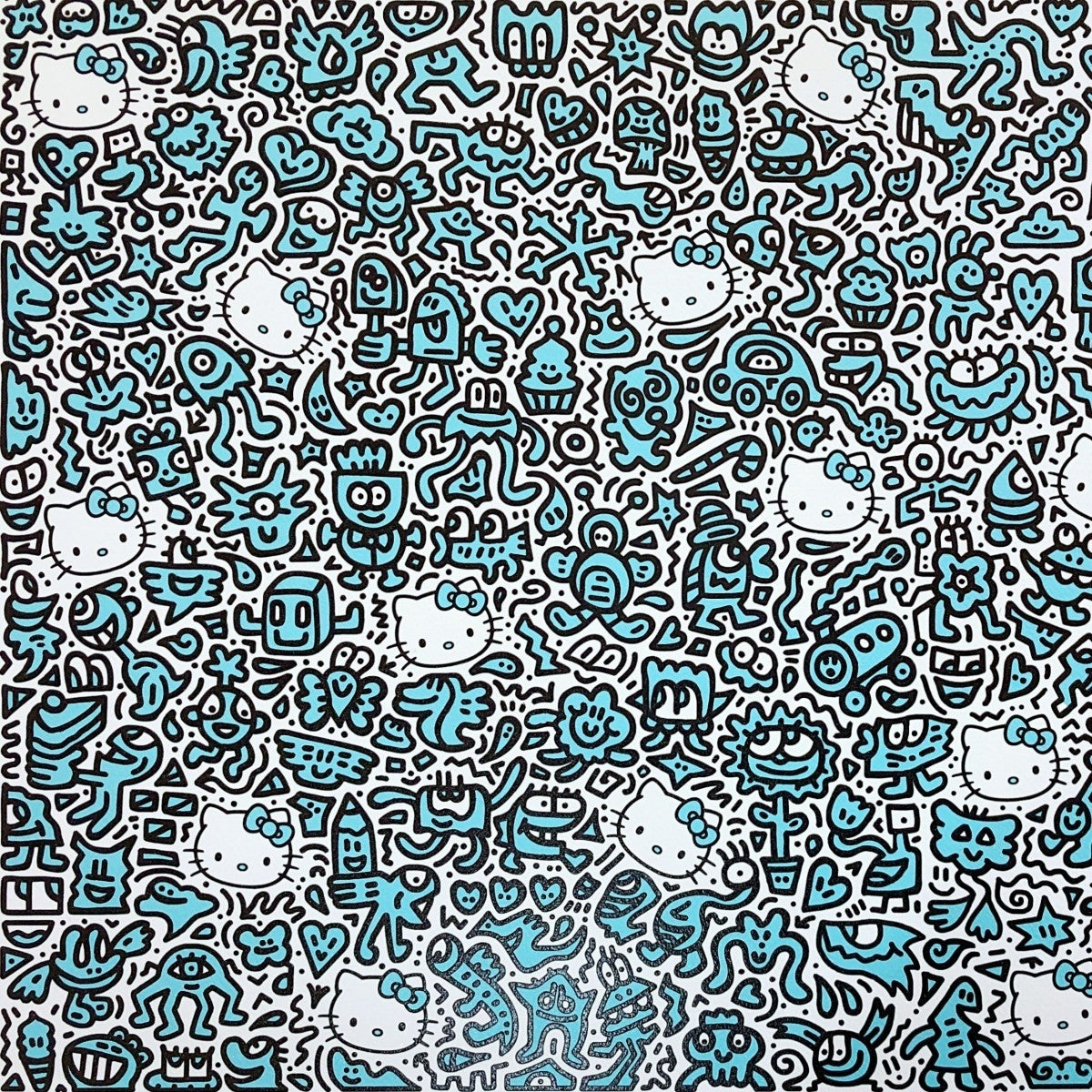 Blue Diamond Giclee Kitty Dust Print Doodle Signed Framed 37/ 50 2019 Mr