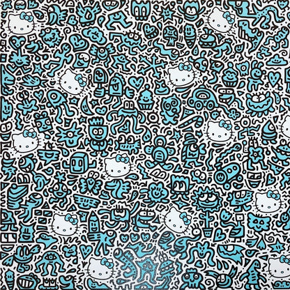 Blue Diamond Giclee Kitty Dust Print Doodle Signed Framed 37/ 50 2019 Mr