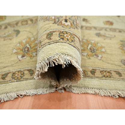7'3"X9'3" Ivory Hand Knotted Agra Ziegler Design Leaf Pattern Wool Rug