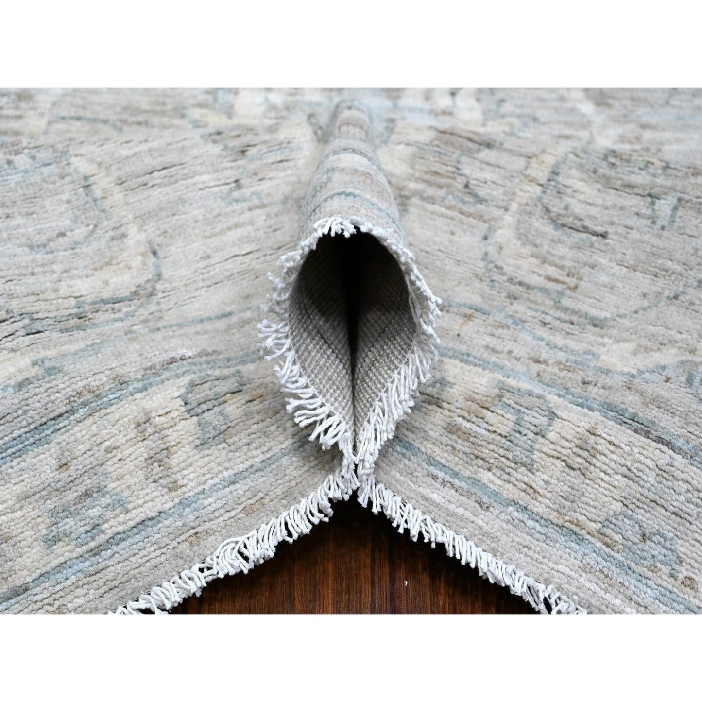 10'X13' Pewter Gray Hand Knotted White Wash Peshawar Wool Oriental Rug