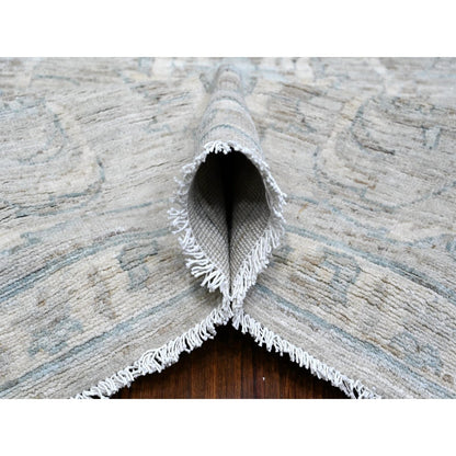 10'X13' Pewter Gray Hand Knotted White Wash Peshawar Wool Oriental Rug