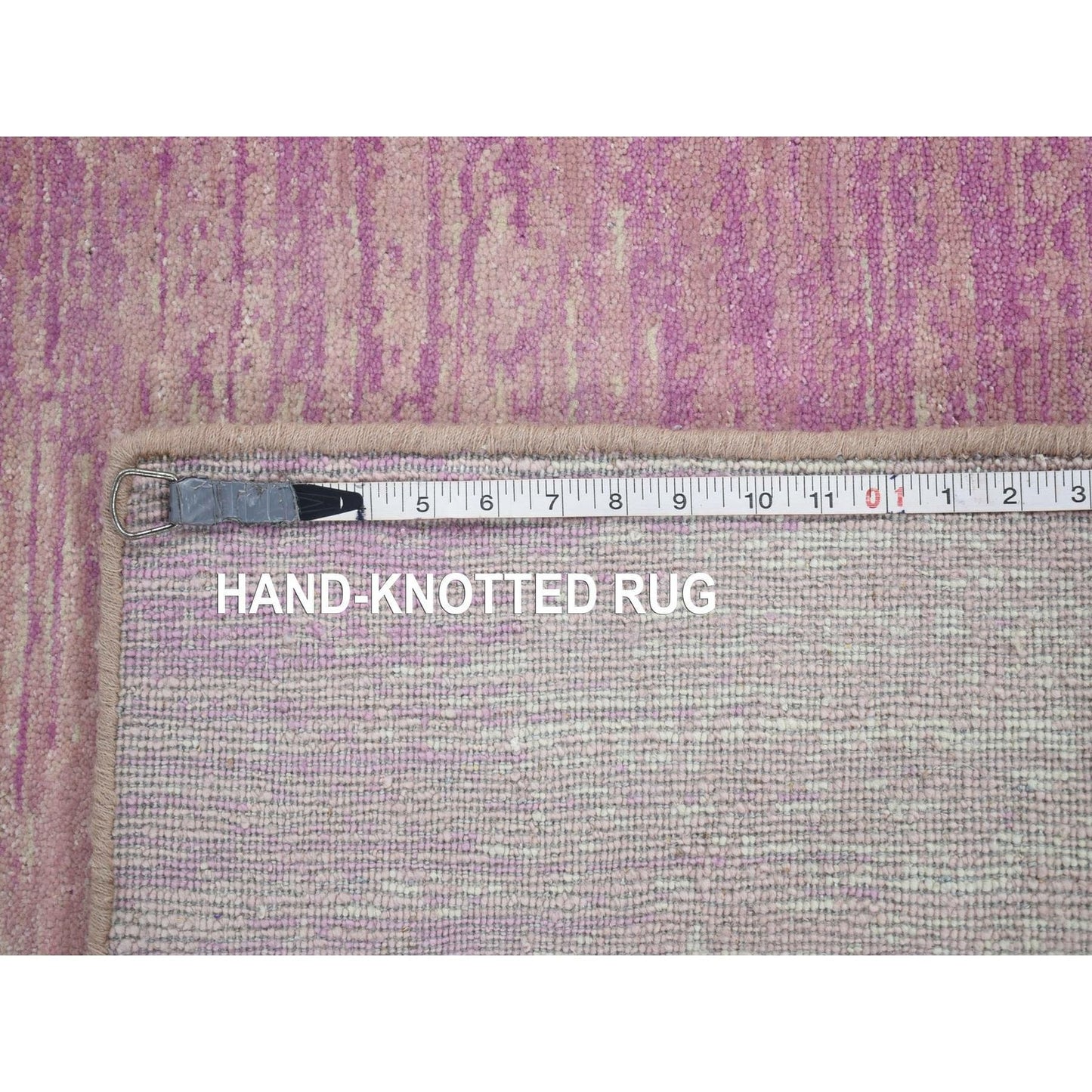 2'7"X12'3" Hand Knotted Zero Pile Pink Pure Wool Only Runner Rug