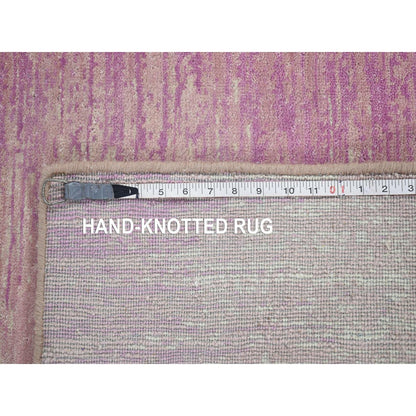 2'7"X12'3" Hand Knotted Zero Pile Pink Pure Wool Only Runner Rug
