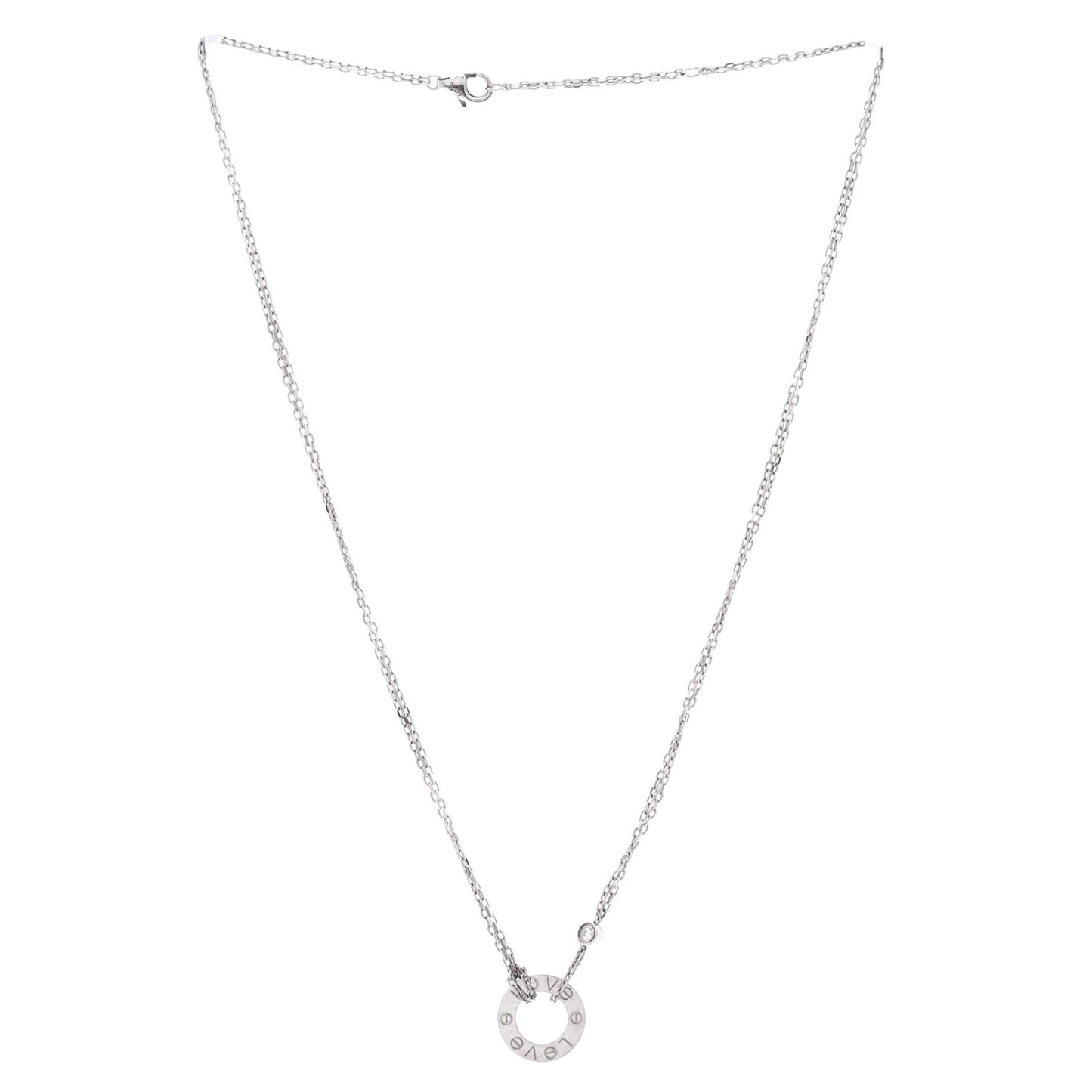 Cartier 2 Diamonds Love Pendant Necklace 18K White Gold With Diamonds