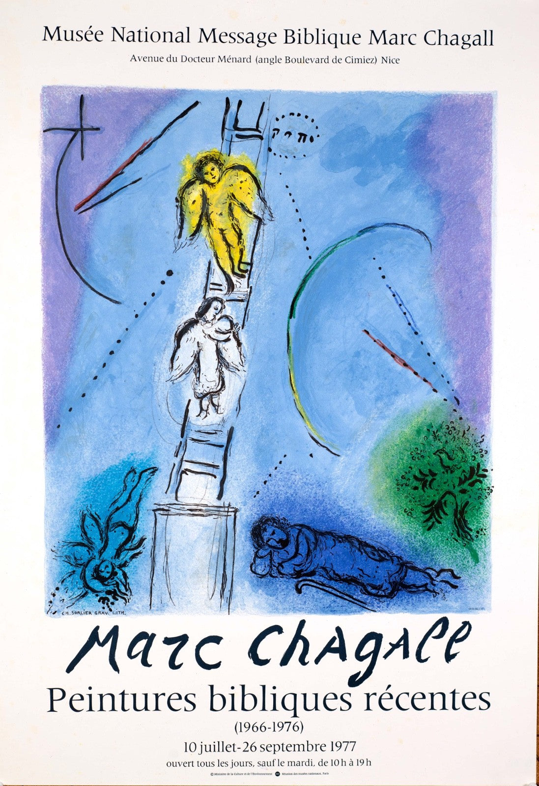 Jacobs Ladder Marc Chagall 1977 Vintage French Galerie Poster Stone Lithograph