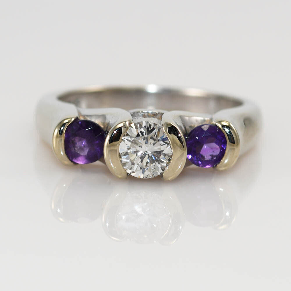 14K White Gold Diamond & Amethyst Ring,.50Ct