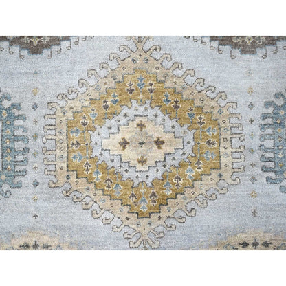 6'2"X9'1" Gray Zoroastrian Village Inspired Pure Wool Hand Knotted Rug